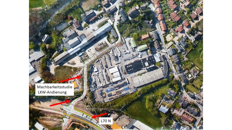 Hier ein Planmodell der Stadt Sprockhövel über eine mögliche Anbindung der Gewerbebetriebe von der L70 n (Foto: Stadt Sprockhövel, Collage: Höffken)